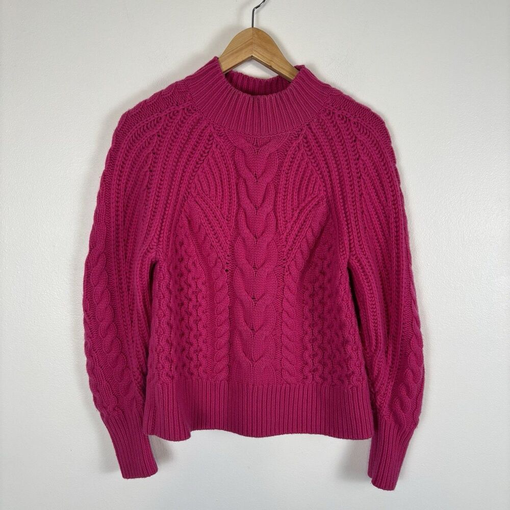 Banana Republic Womens XS 100% Cashmere Cable Knit Sweater Pink Mock Neck Chunky